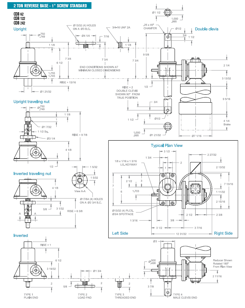 2 TON REVERSE BASE - 1" SCREW STANDARD