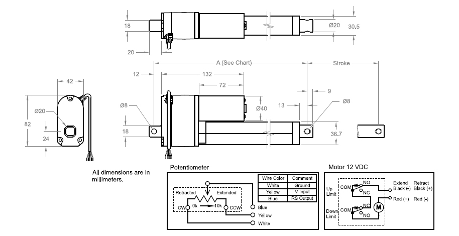 MULTIPURPOSE ACTUATORS(12VDC - 112lbs) DIAGRAMMATIC EXPLANATION